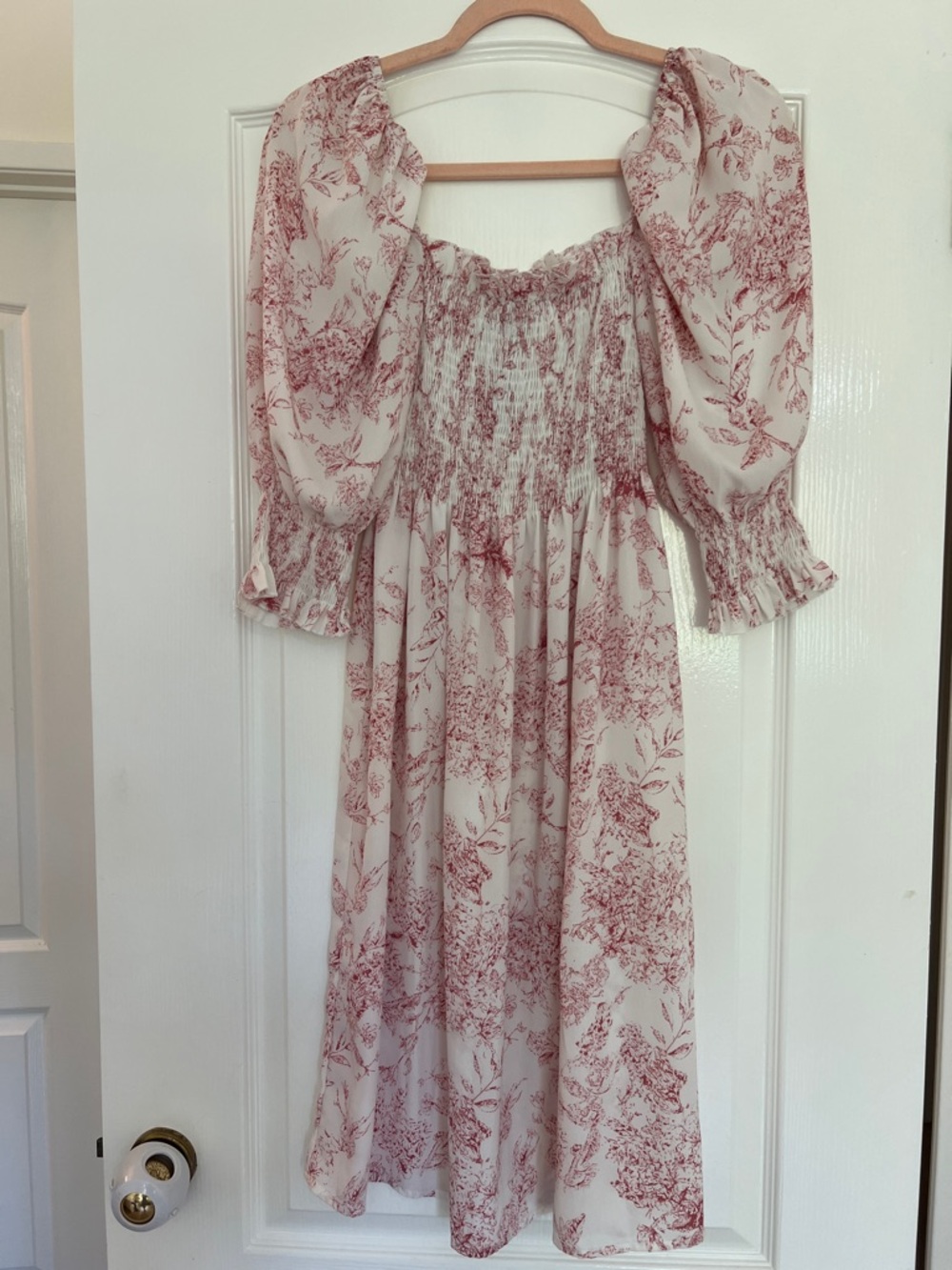 Nasty Gal Smocked Midi Dress with Blush Pink Toile Print 6